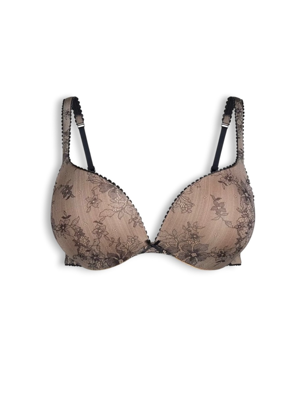 SKIMS Ultimate Picot Teardrop Push-up Bra, Clay Onyx Lace Print, 32DDD